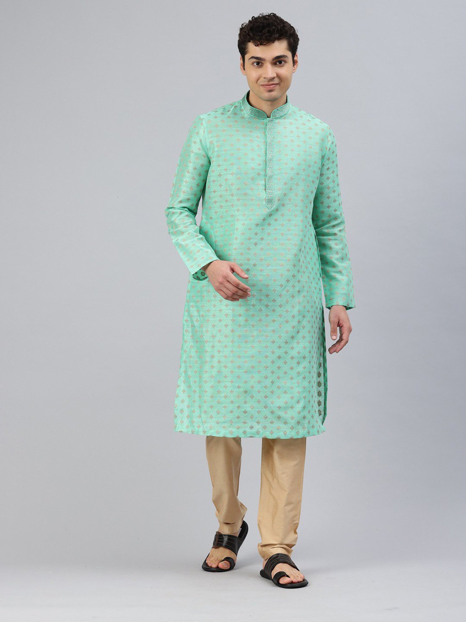 Manthan Mint Green & Beige Regular Fit Self Design Kurta & Pyjamas Set