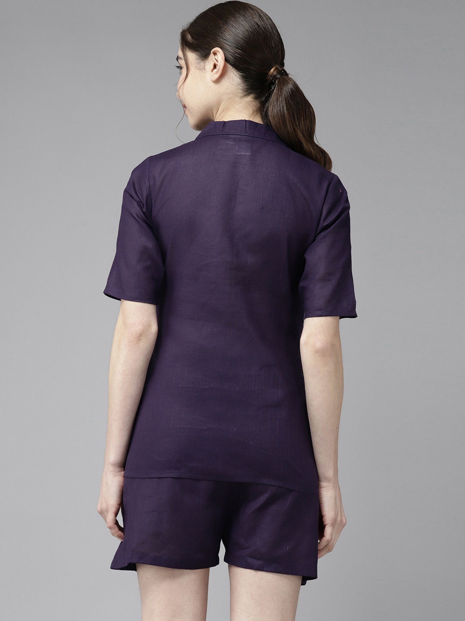 Prakrti Blue Shirt Collar Top Shorts Set