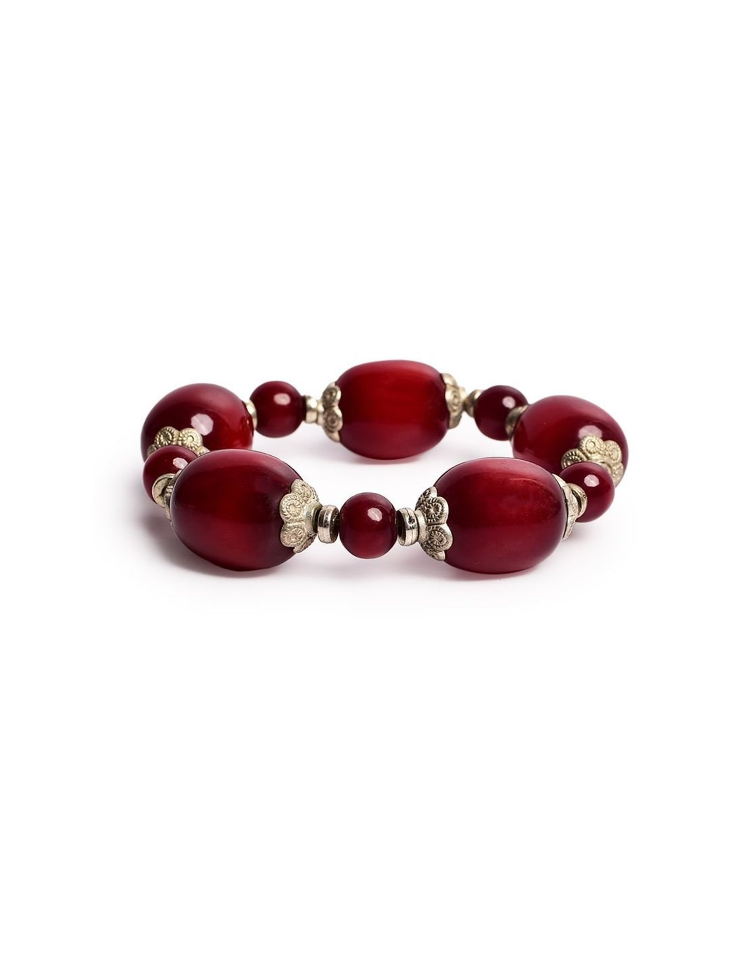 IMLI STREET Maroon & Silver Artificial Stone Stretchable Bracelet for Women
