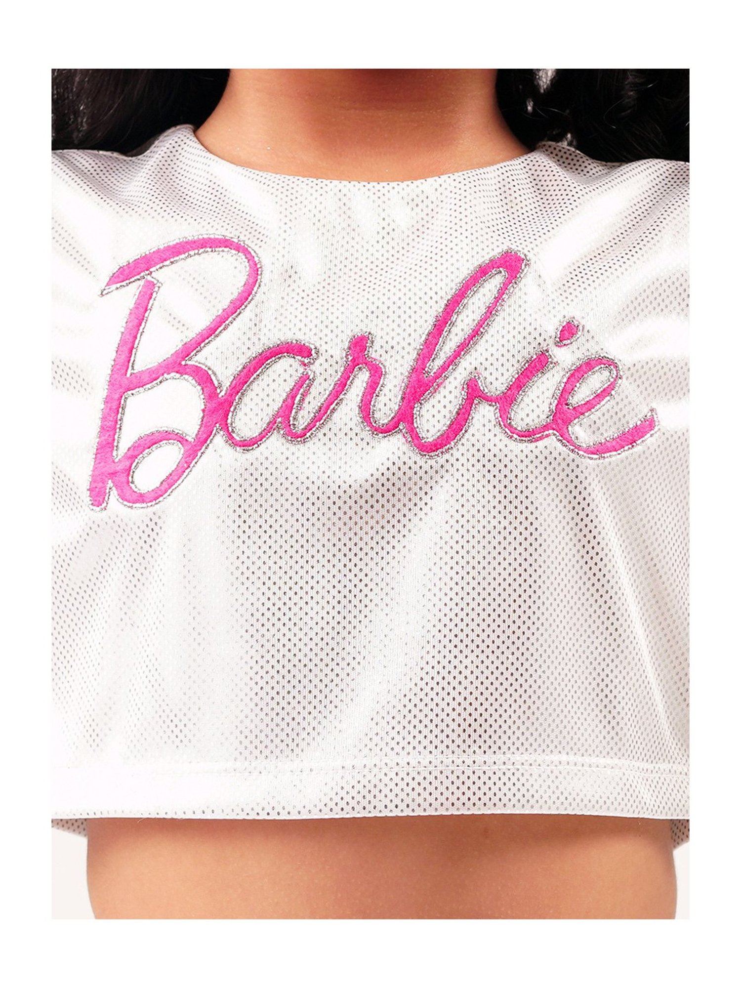 Lil Drama Kids White & Black Embroidered Crop Top with Skirt