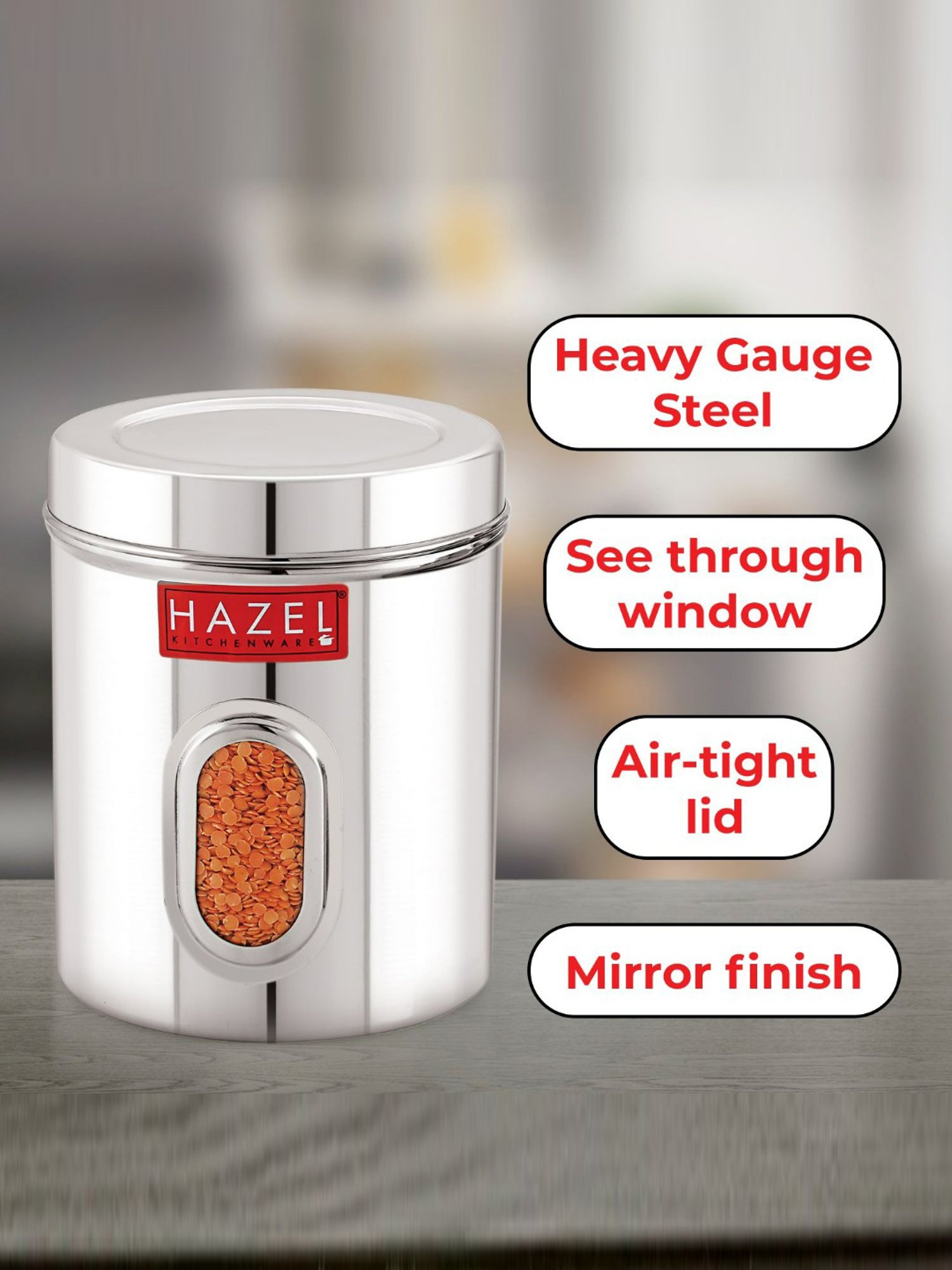 HAZEL Silver Stainless Steel Airtight Container (1.4 L)