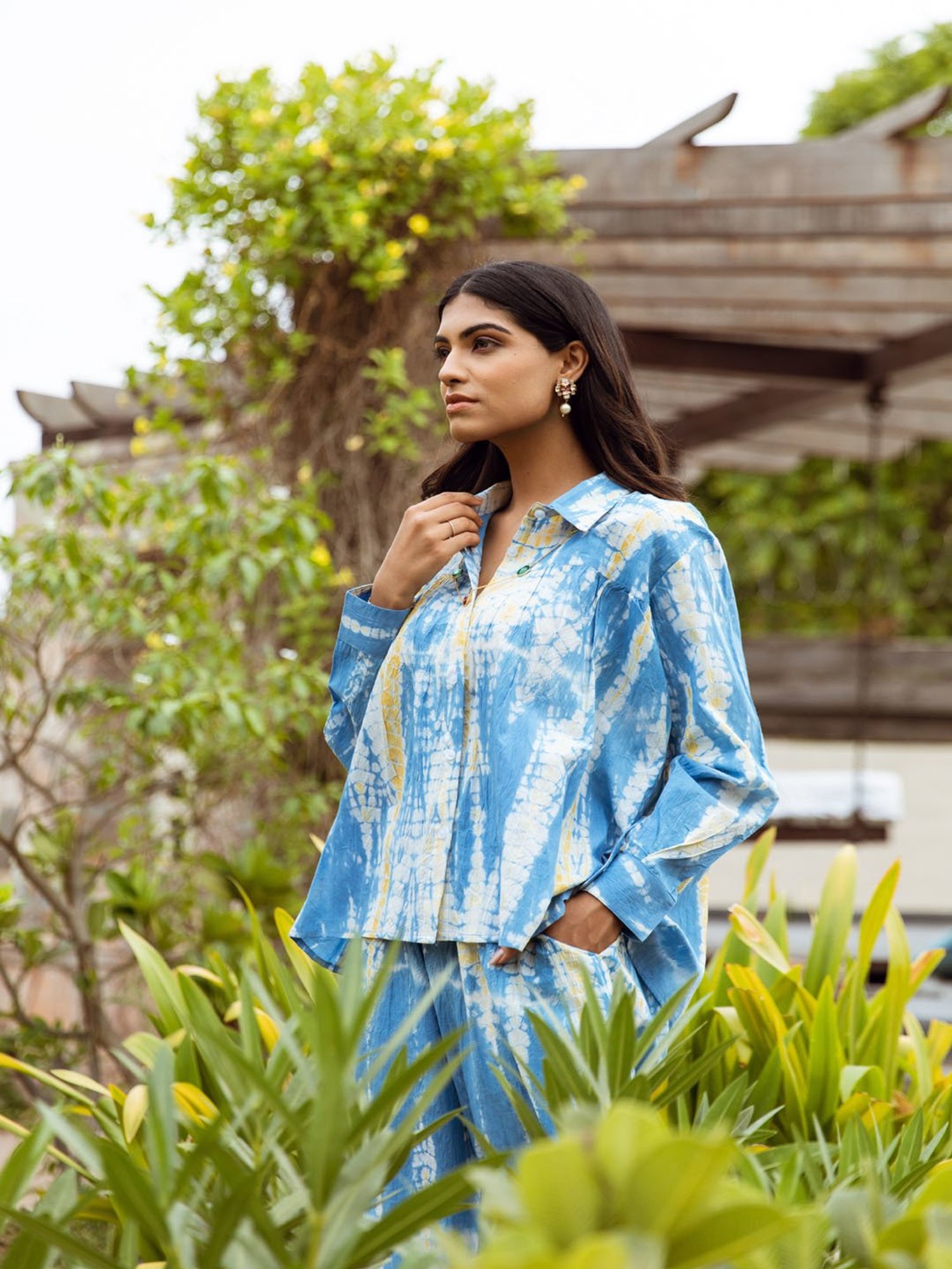 Asrumo White Blue Tie Dye Cotton Coord Set