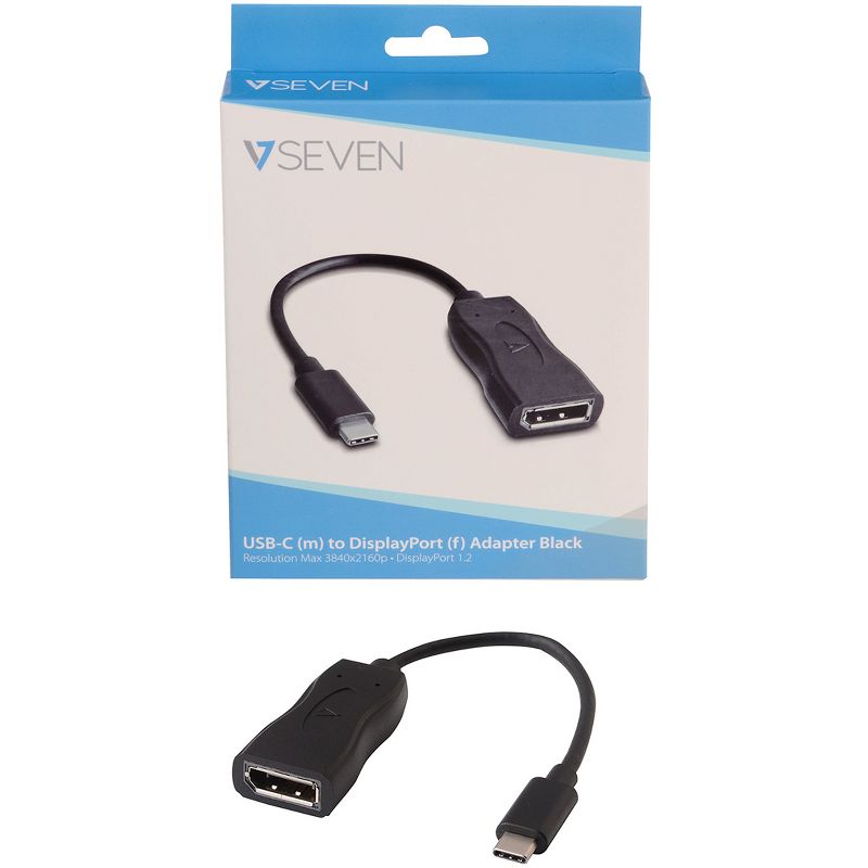 V7 USB-C male to Displayport Female Adapter Black - 3.94" DisplayPort/USB A/V Cable for MacBook, Monitor - First End: 1 x Type C Male USB