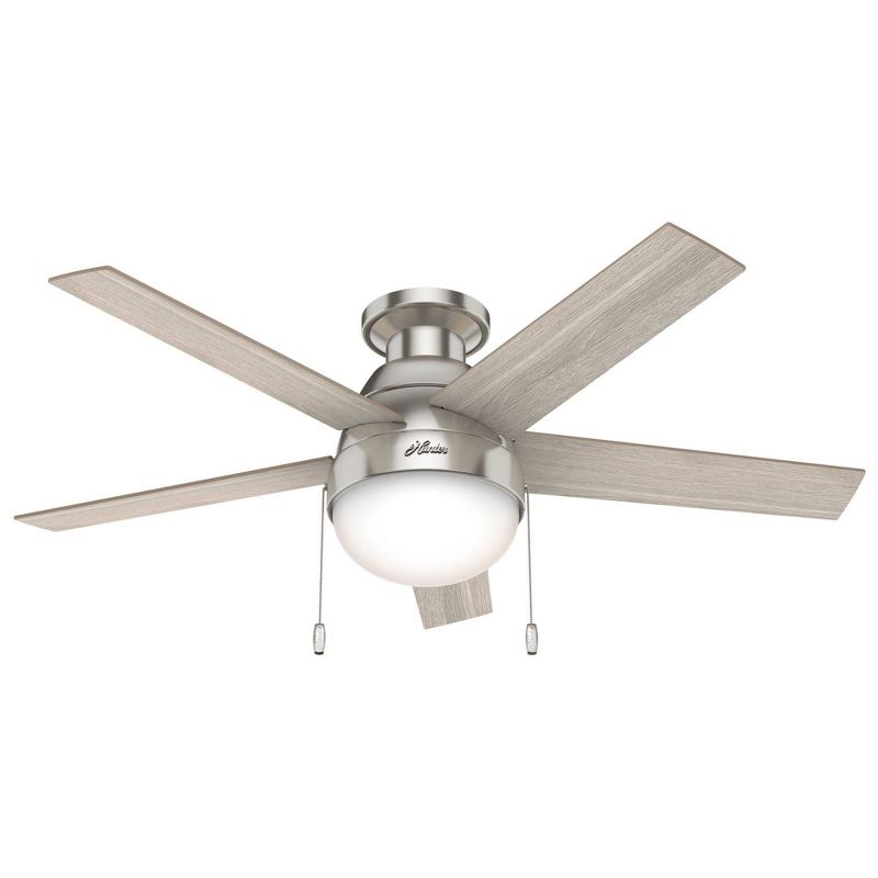 46" LED Anslee Low Profile Ceiling Fan (Includes Light Bulb) Nickel - Hunter