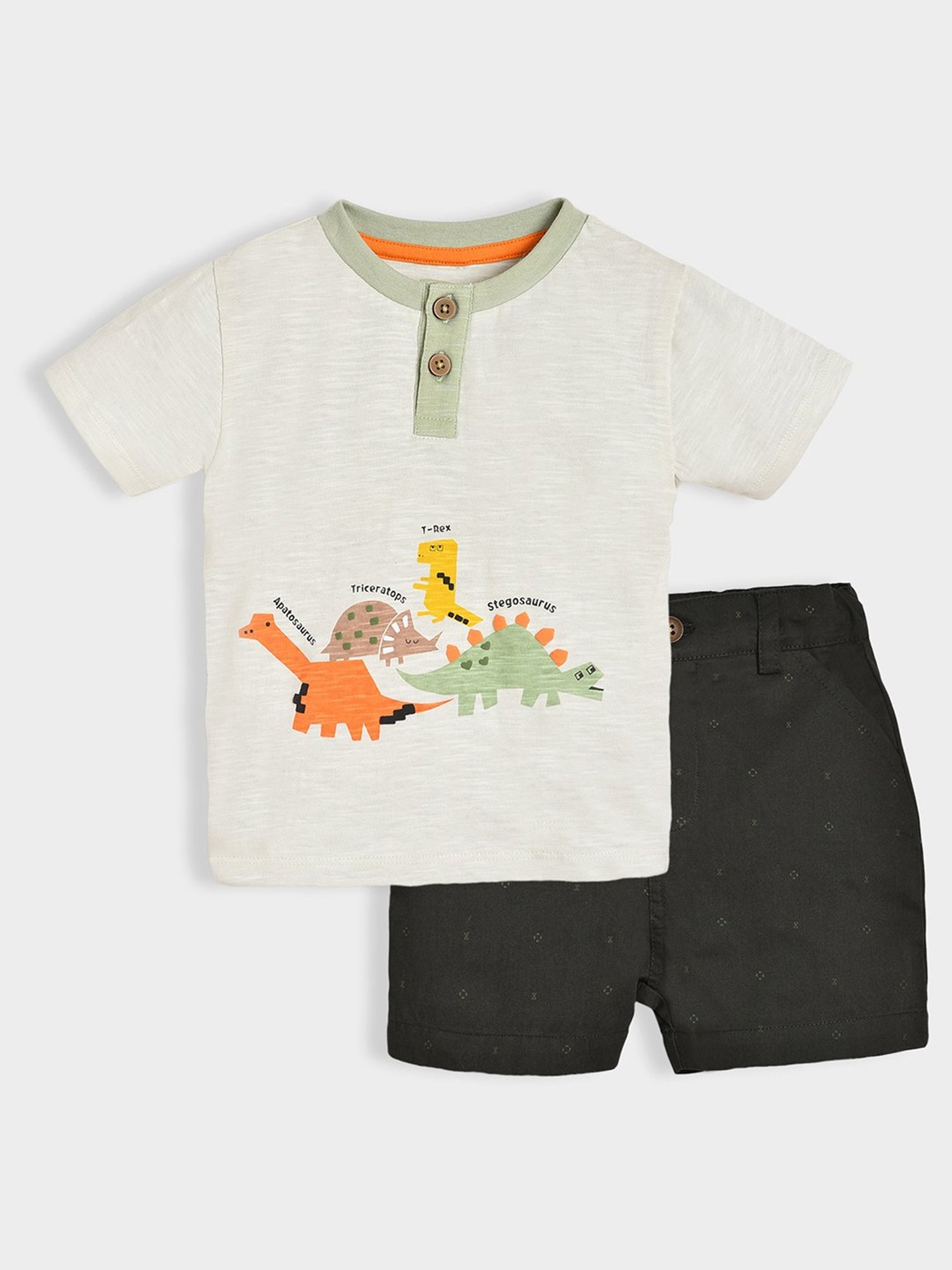 MiArcus Kids White & Black Printed T-Shirt with Shorts