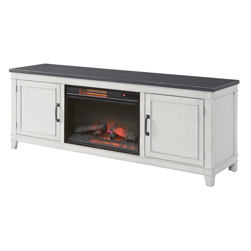 Del Mar White and Gray 70" TV Stand with Electric Fireplace - Martin Svensson Home