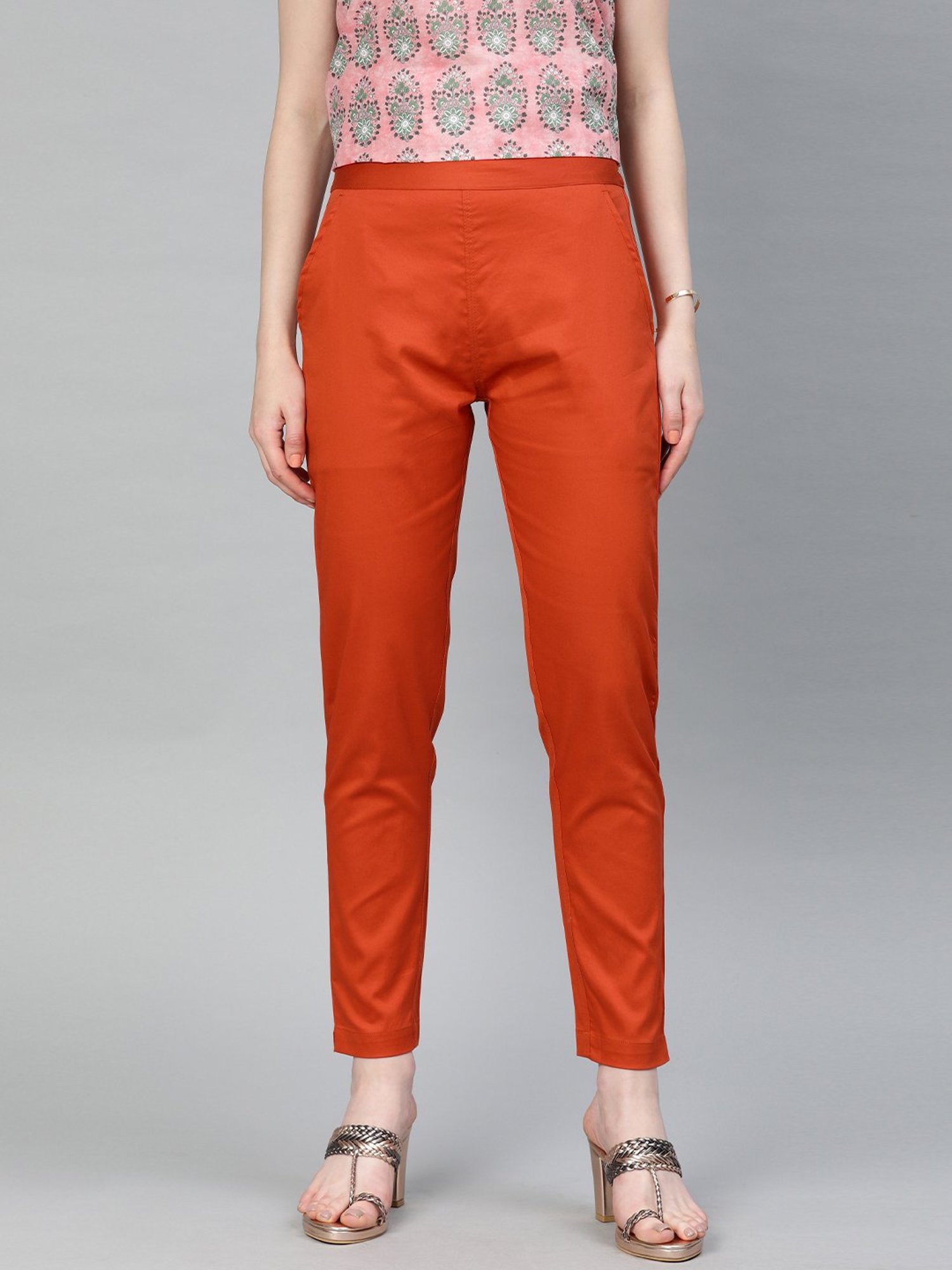Jaipur Kurti Orange Mid Rise Pants