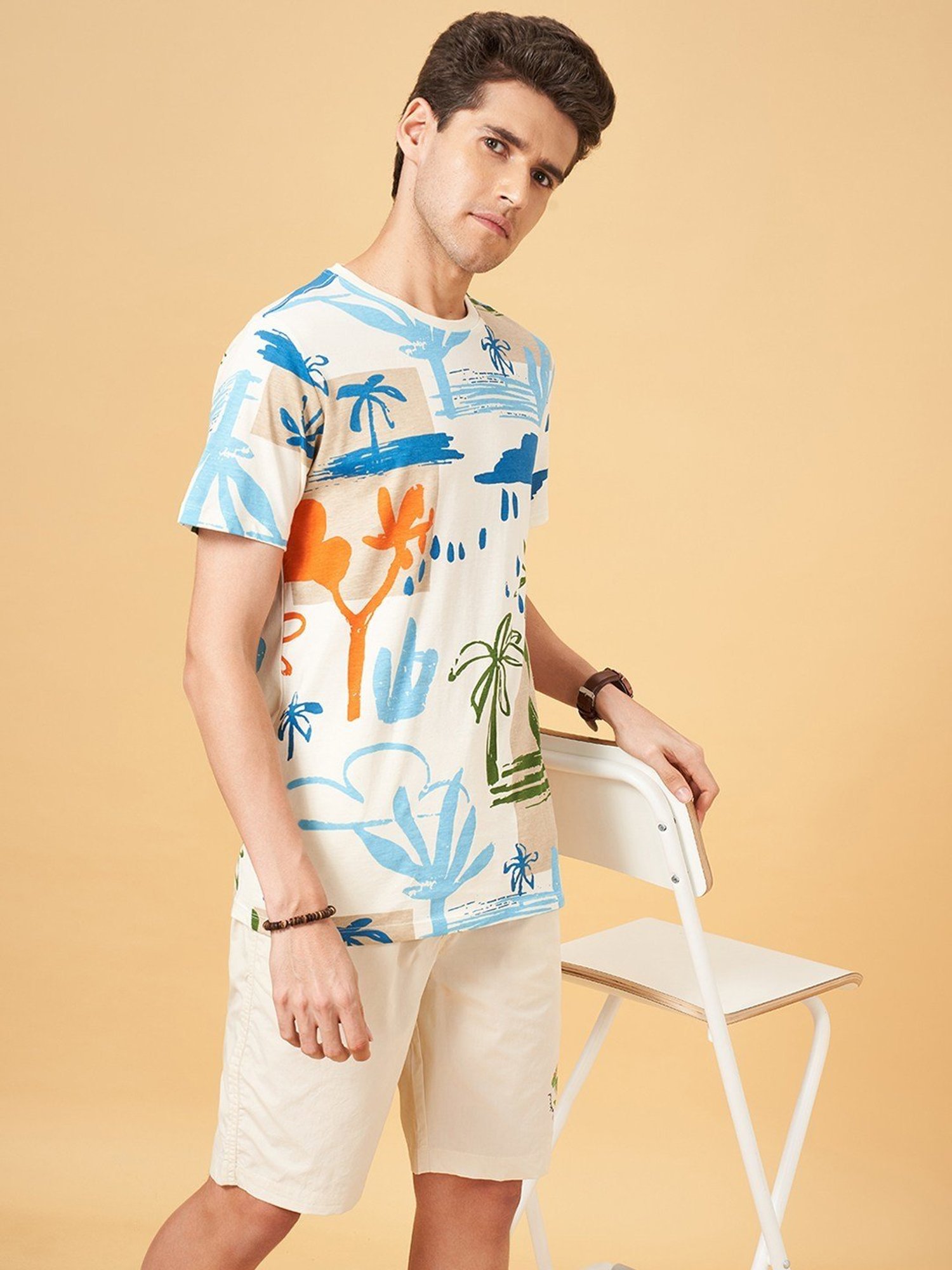 Urban Ranger by Pantaloons Off White Cotton Regular Fit Printed T-Shirt