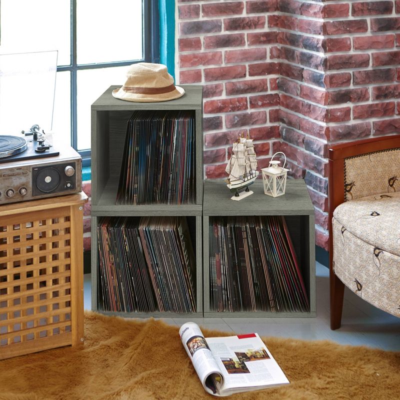 Way Basics Eco Stackable Vinyl Record Storage Cube Gray