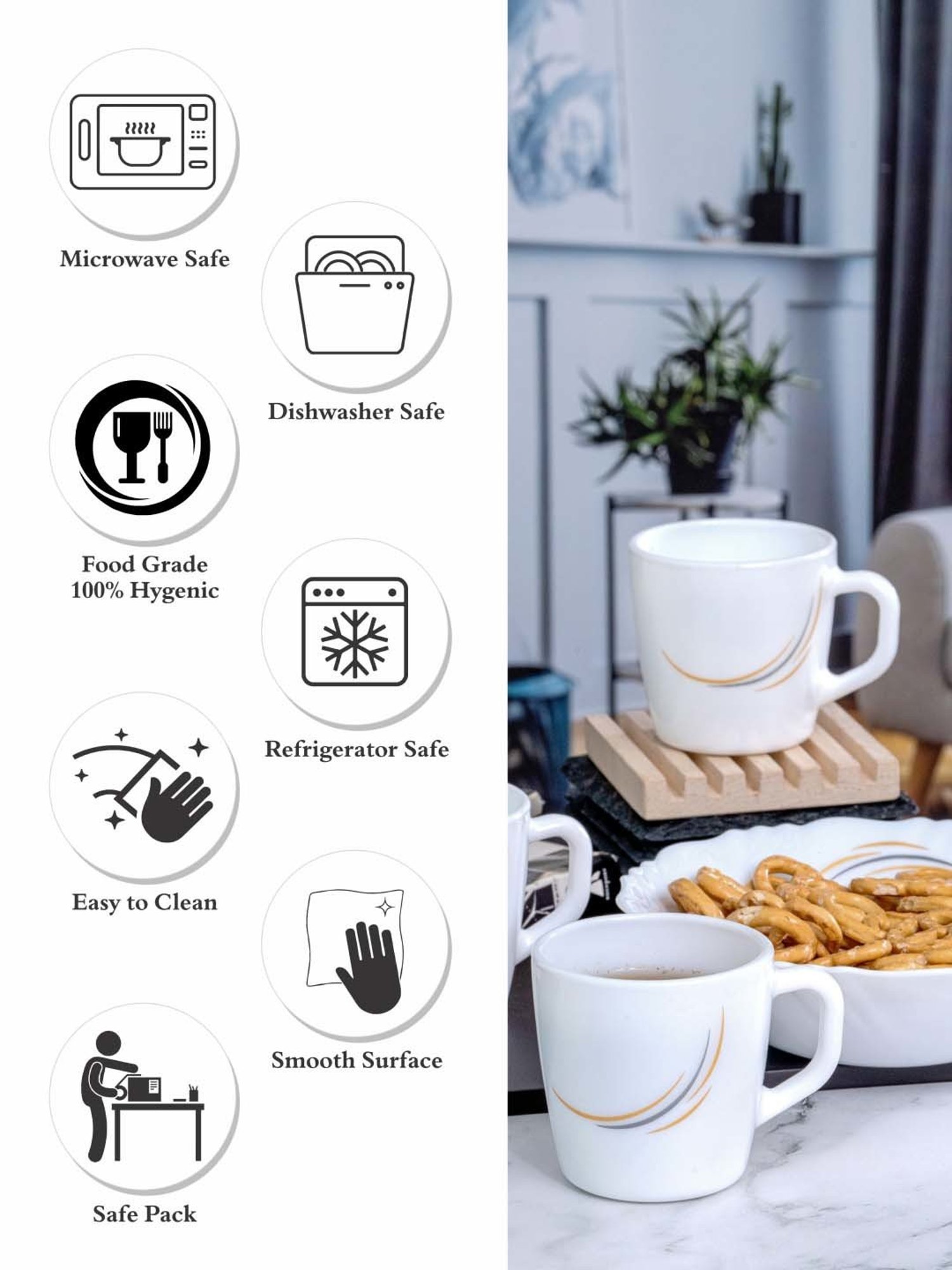 Cello White Opalware 4 Ricca Mug & 1 Bowl  (0.18 L)