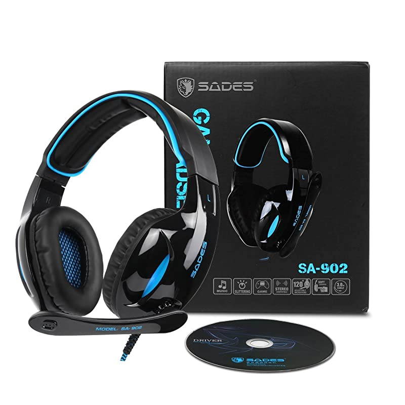 Newest SA902 71 Channel Virtual Surround Sound USB Gaming Headset Overear Headphones with Noise Isolating Mic LED Light for PC Mac Computer GamersBlack Blue
