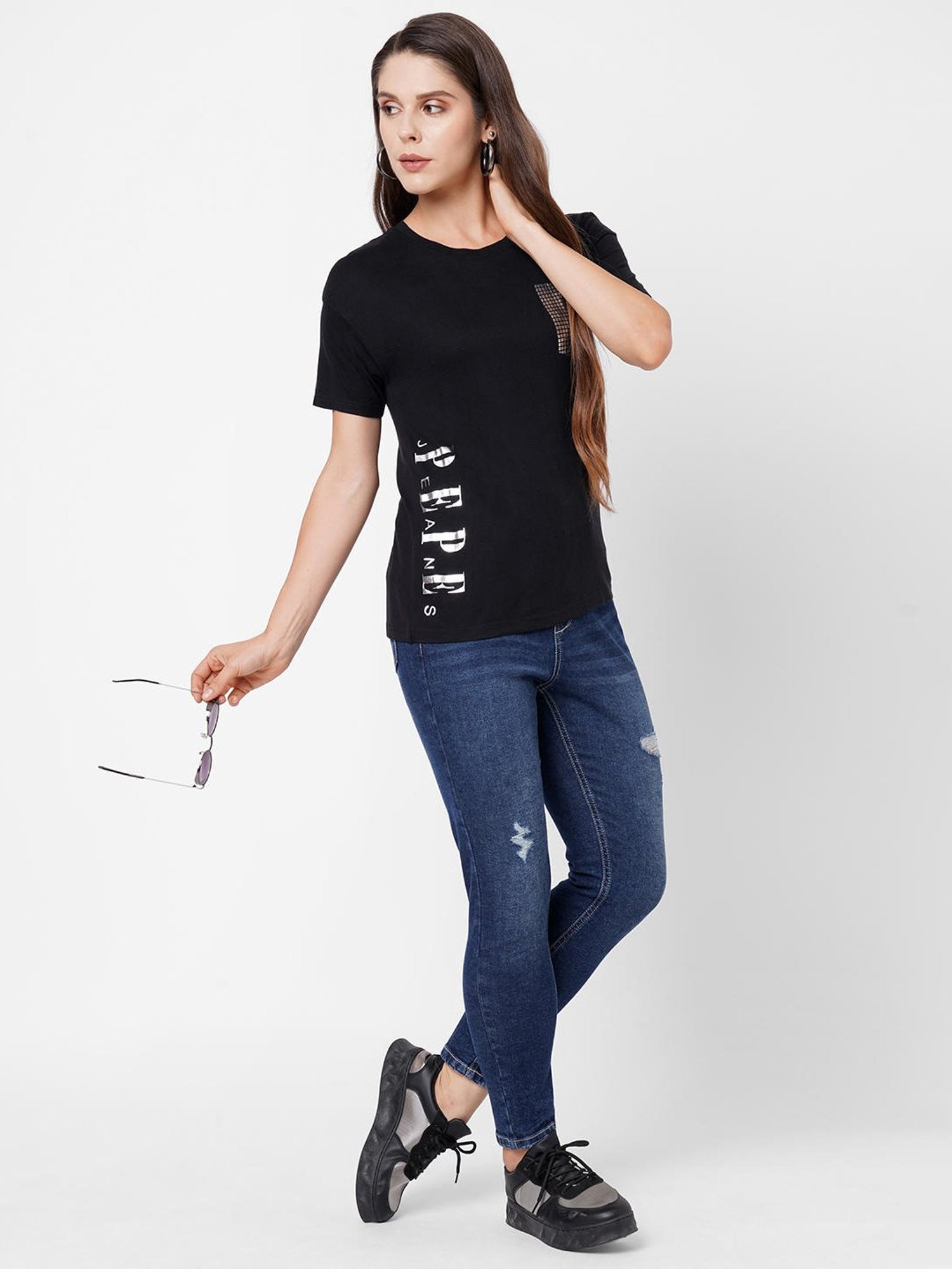 Pepe Jeans Black Printed Crew T-Shirt