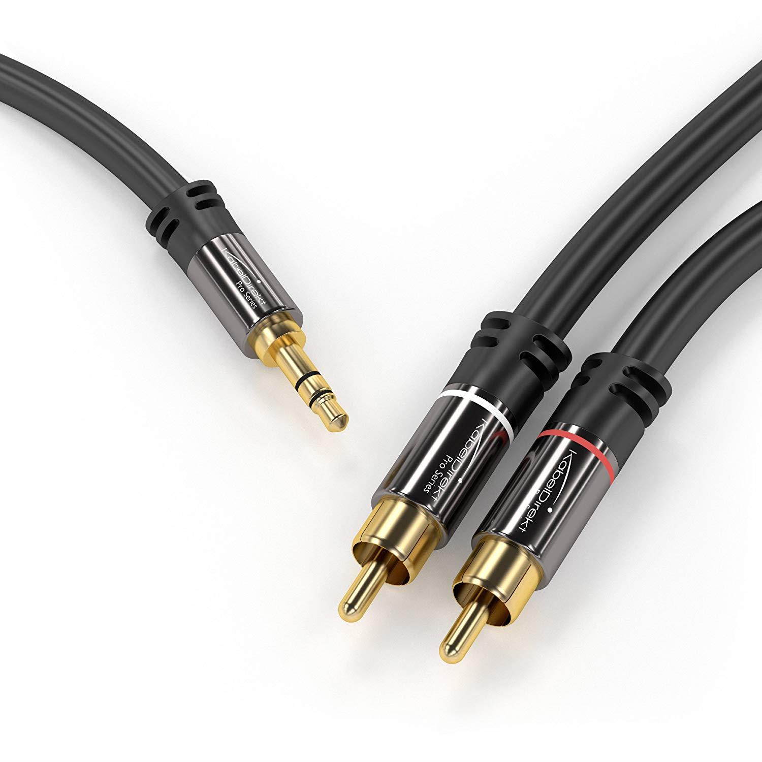 KabelDirekt 3.5mm to RCA Splitter Cable / Cord (10ft / feet long, 3.5mm Aux to 2 RCA Male Audio & Auxiliary Cable, Double-Shielded, PRO Series) supports (Hi-Fi, Stereo, Phone, iPod)
