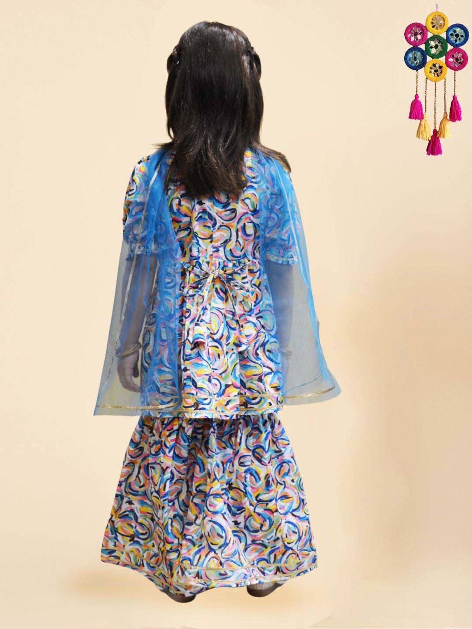 A.T.U.N. Girls Turquoise Printed Kurta Set