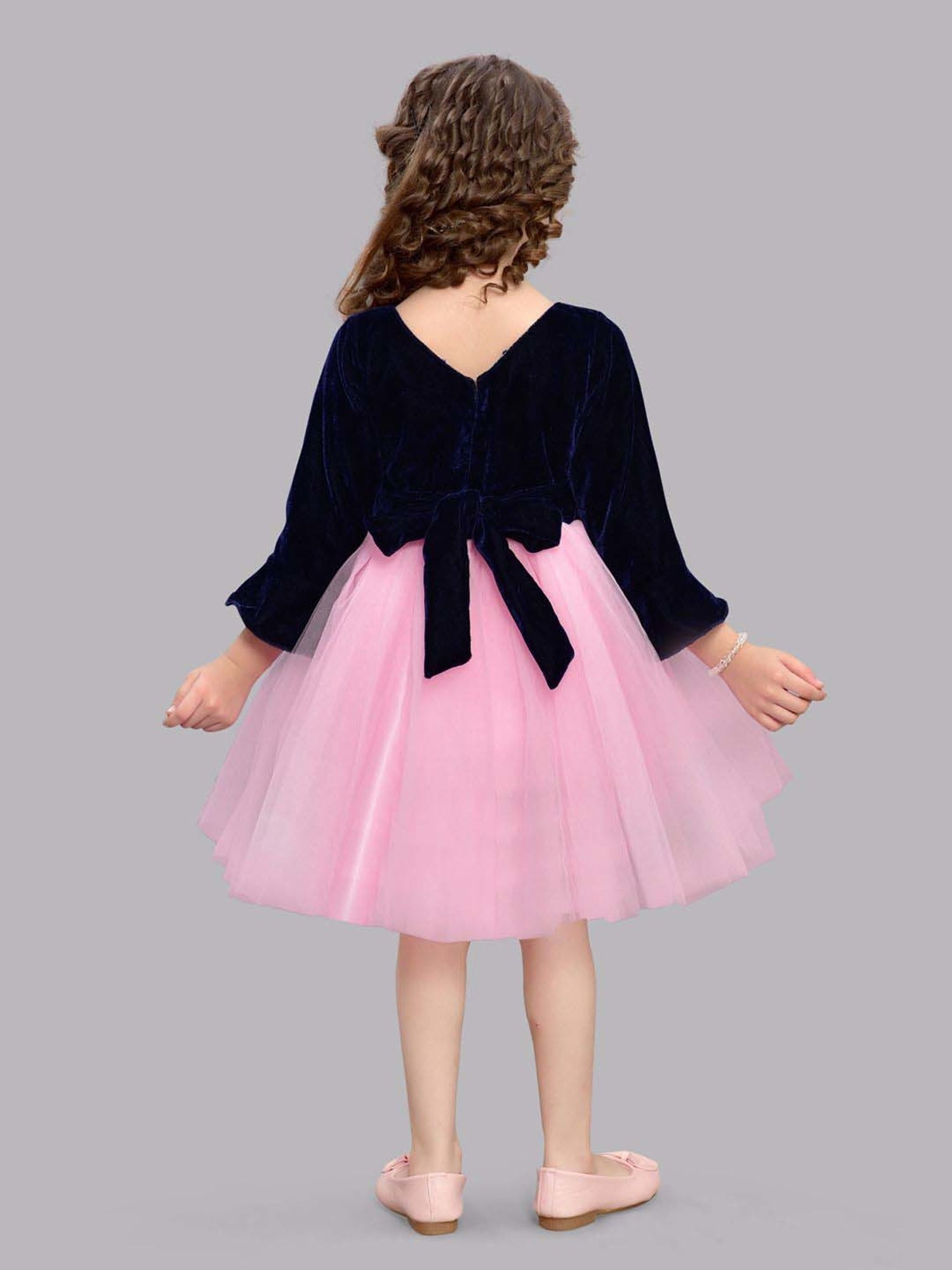 Pink Chick Kids Navy Color Block Full Sleeves Dress