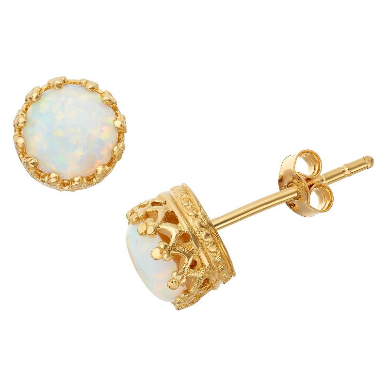 6mm Round-cut Opal Crown Earrings in Gold Over Silver