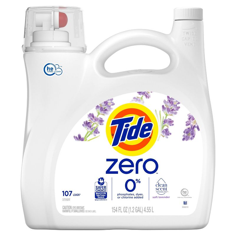 Tide Zero Soft Lavender Scent Liquid Laundry Detergent - 154 fl oz