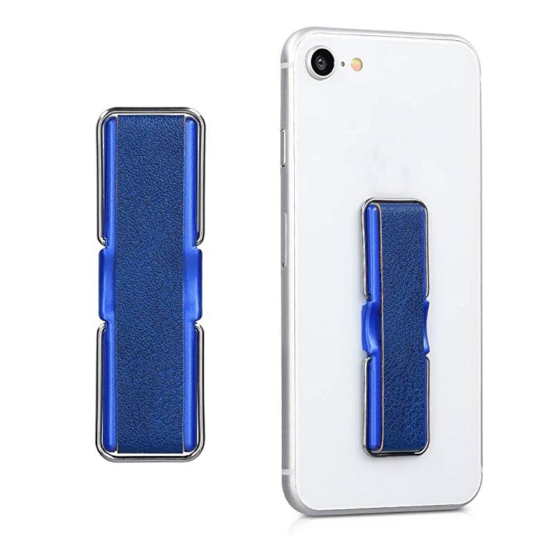 Universal Elastic Finger Holder for Smartphones PU Leather Stretch Grip Finger Strap with Stand Compatible with All Smartphones Dark Blue