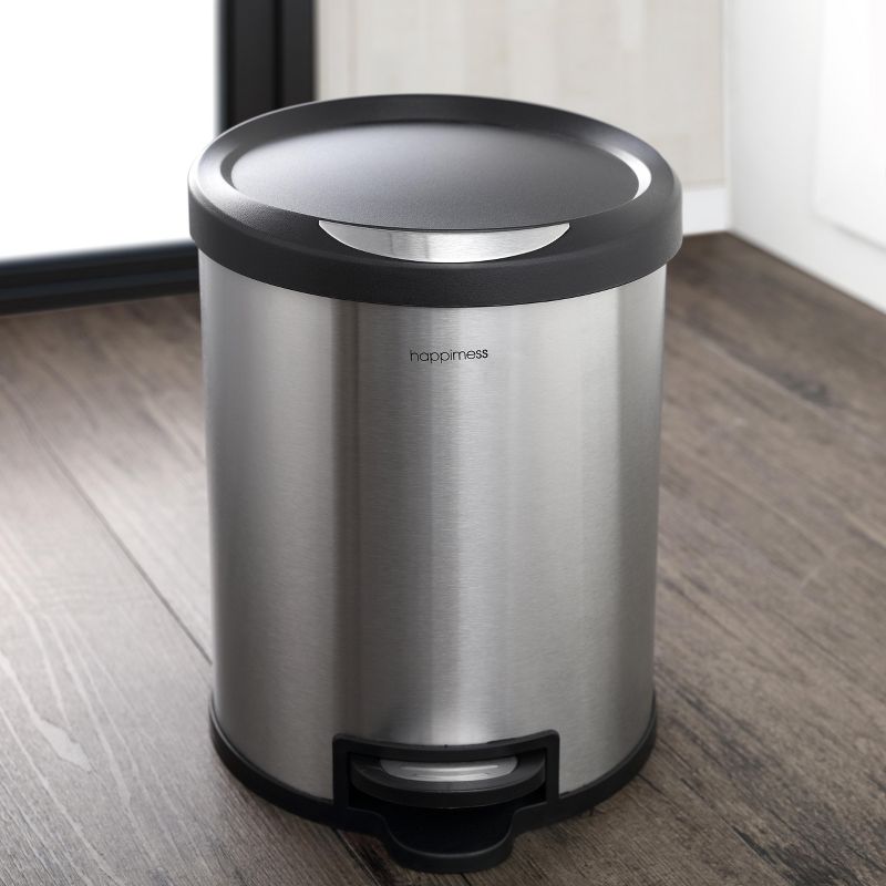 happimess Oscar Round 8-Gallon Step-Open Trash Can with FREE Mini Trash Can, Stainless Steel/Black