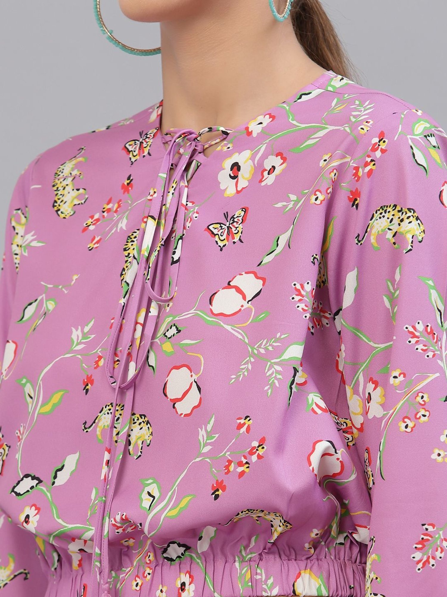 Style Quotient Purple Floral Print Crop Top