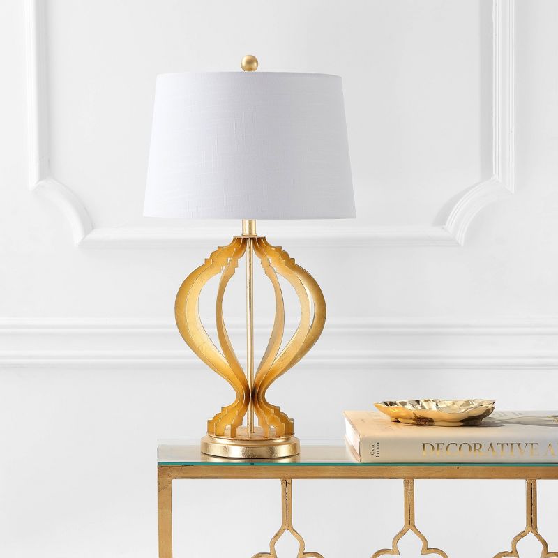 28.5" Metal Sebastian Trellis Table Lamp (Includes LED Light Bulb) Gold - JONATHAN Y