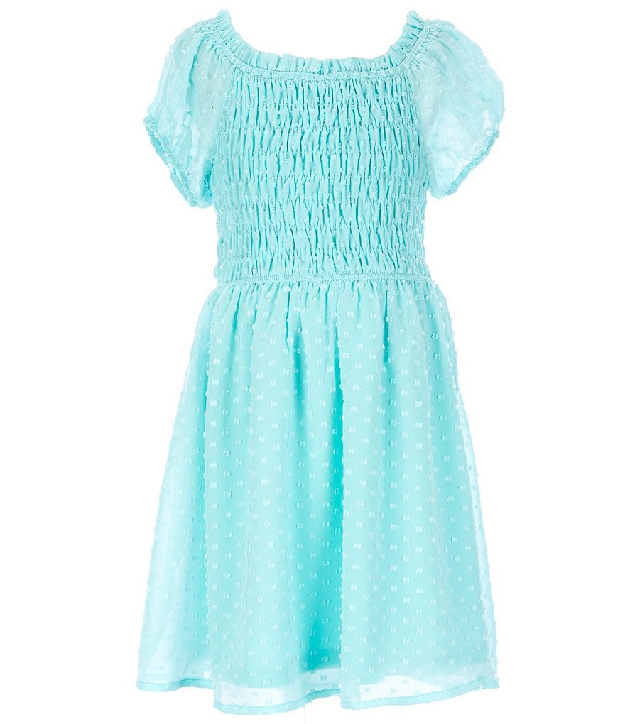 Ava & Yelly Big Girls 7-16 Blouson-Sleeve Clip-Dotted Fit-And-Flare Dress