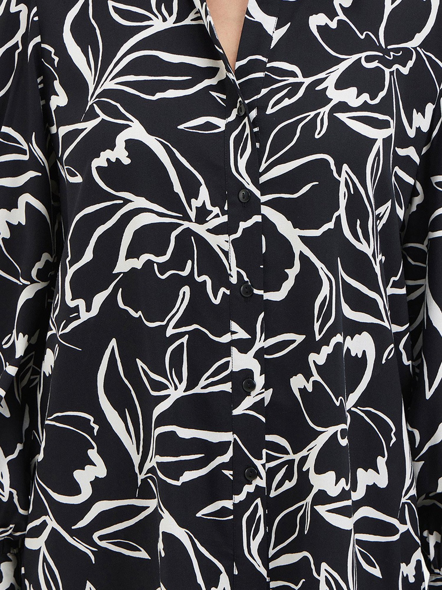 Kazo Black & White Viscose Floral Print Shirt