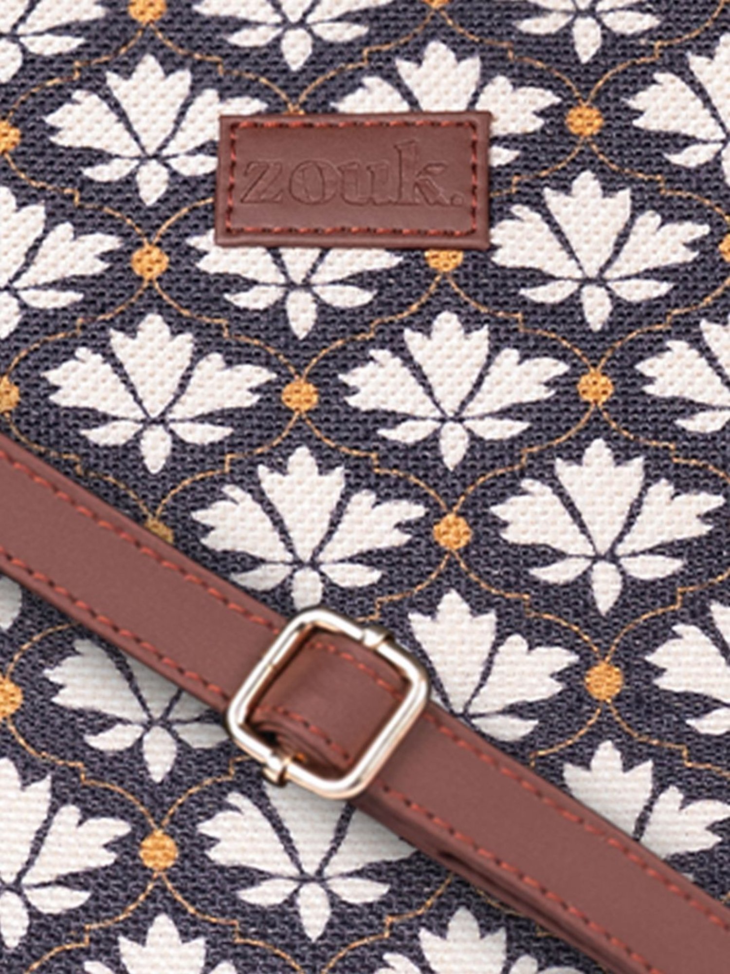 ZOUK Bidri Kaiser Classic Black & White Printed Medium Handbag