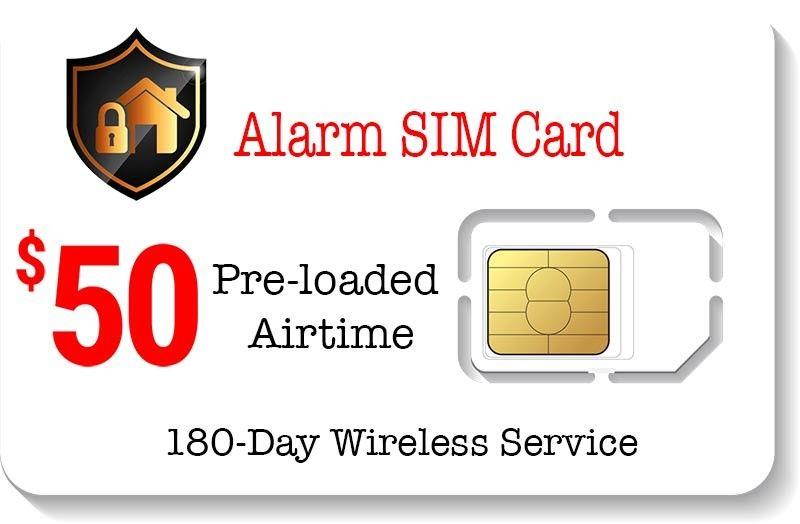 $50 Prepaid Alarm SIM Card for GSM Home Security Alarm System - No Contract- 180-Day Wireless Service