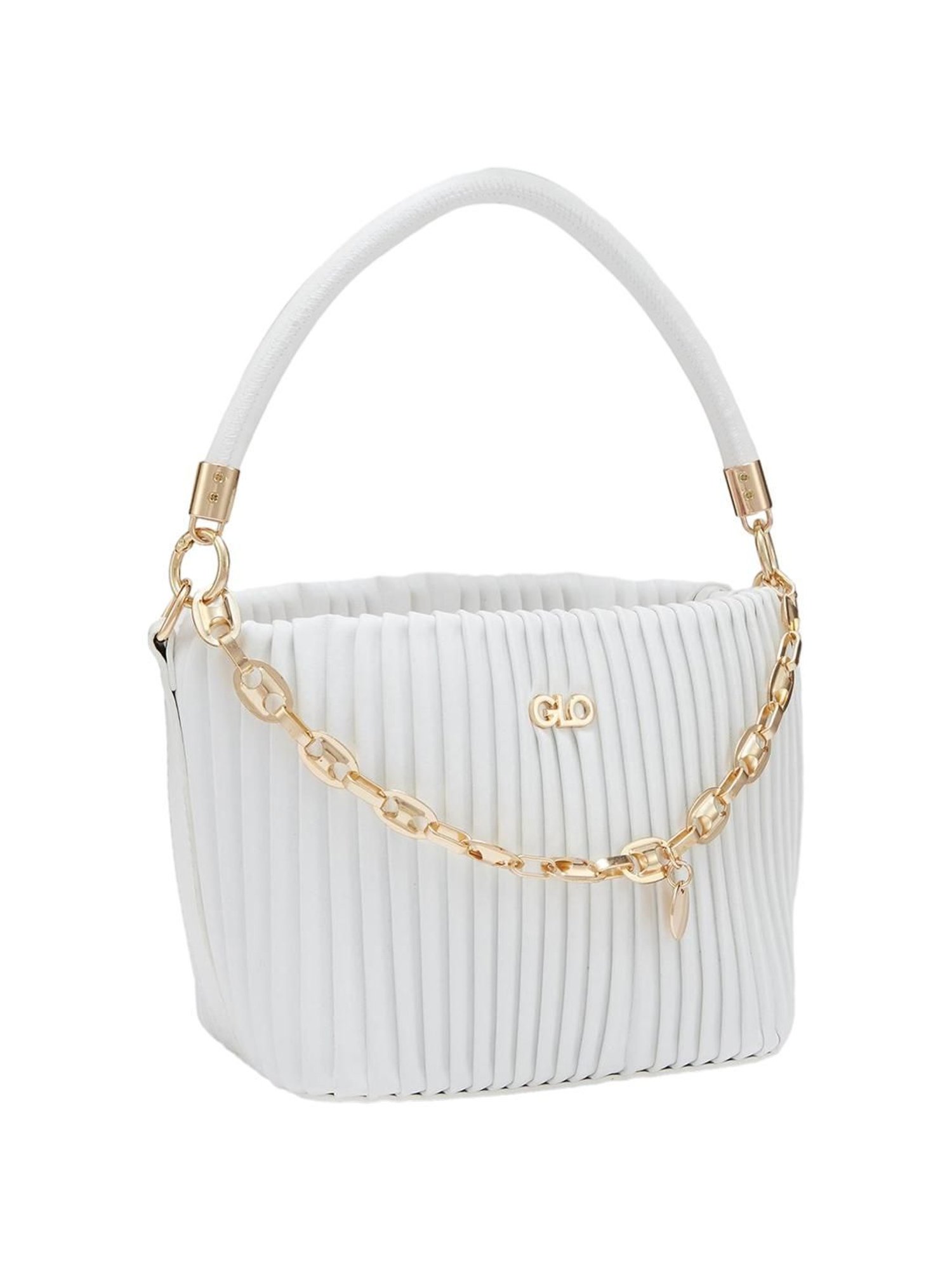Globus White Textured Medium Handbag