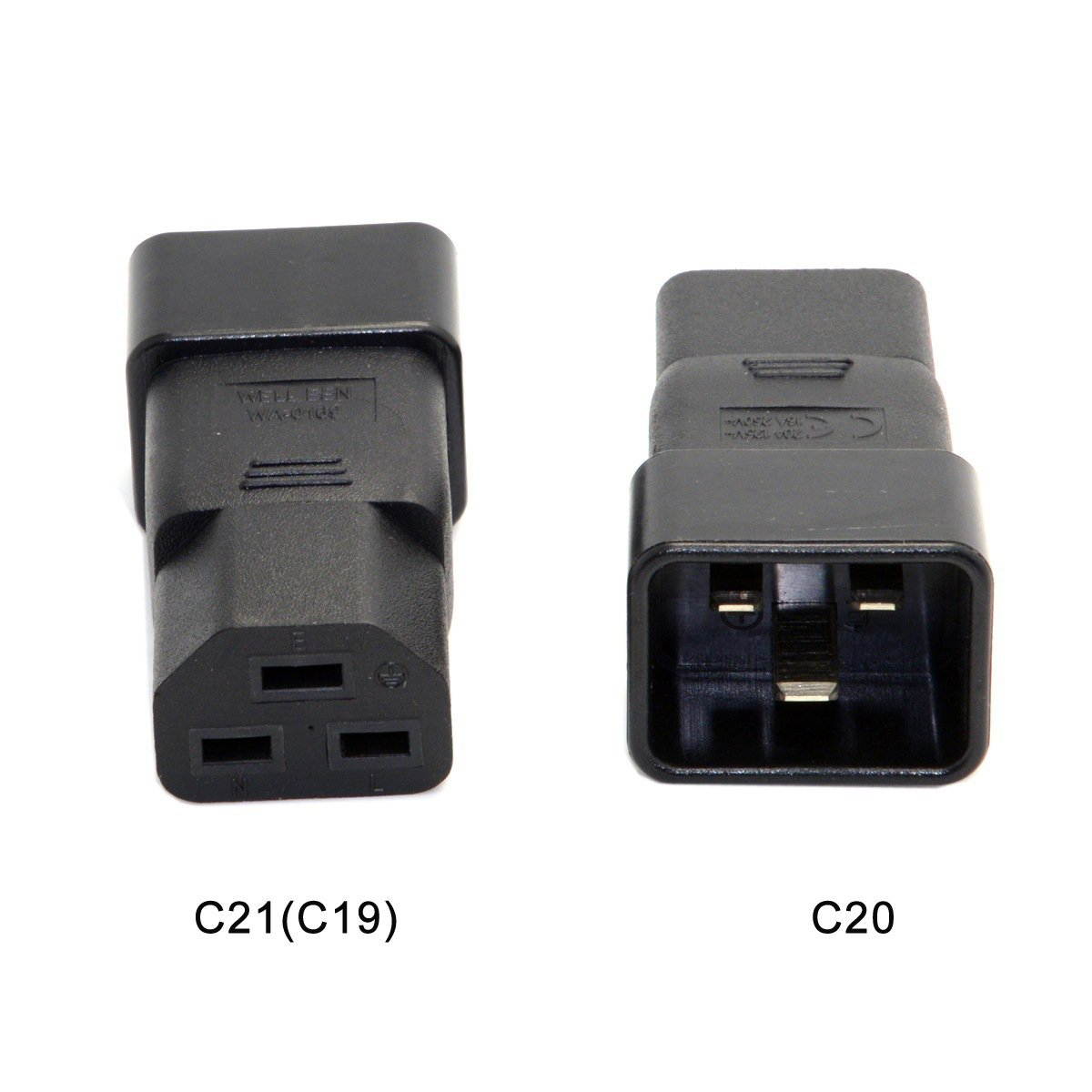 (2 Pack)  C20 to C21 Power Plug Converter, IEC320 C20 to C21 C19 Male to Female PDU UPS Extension Adapter Rated 10A 250V