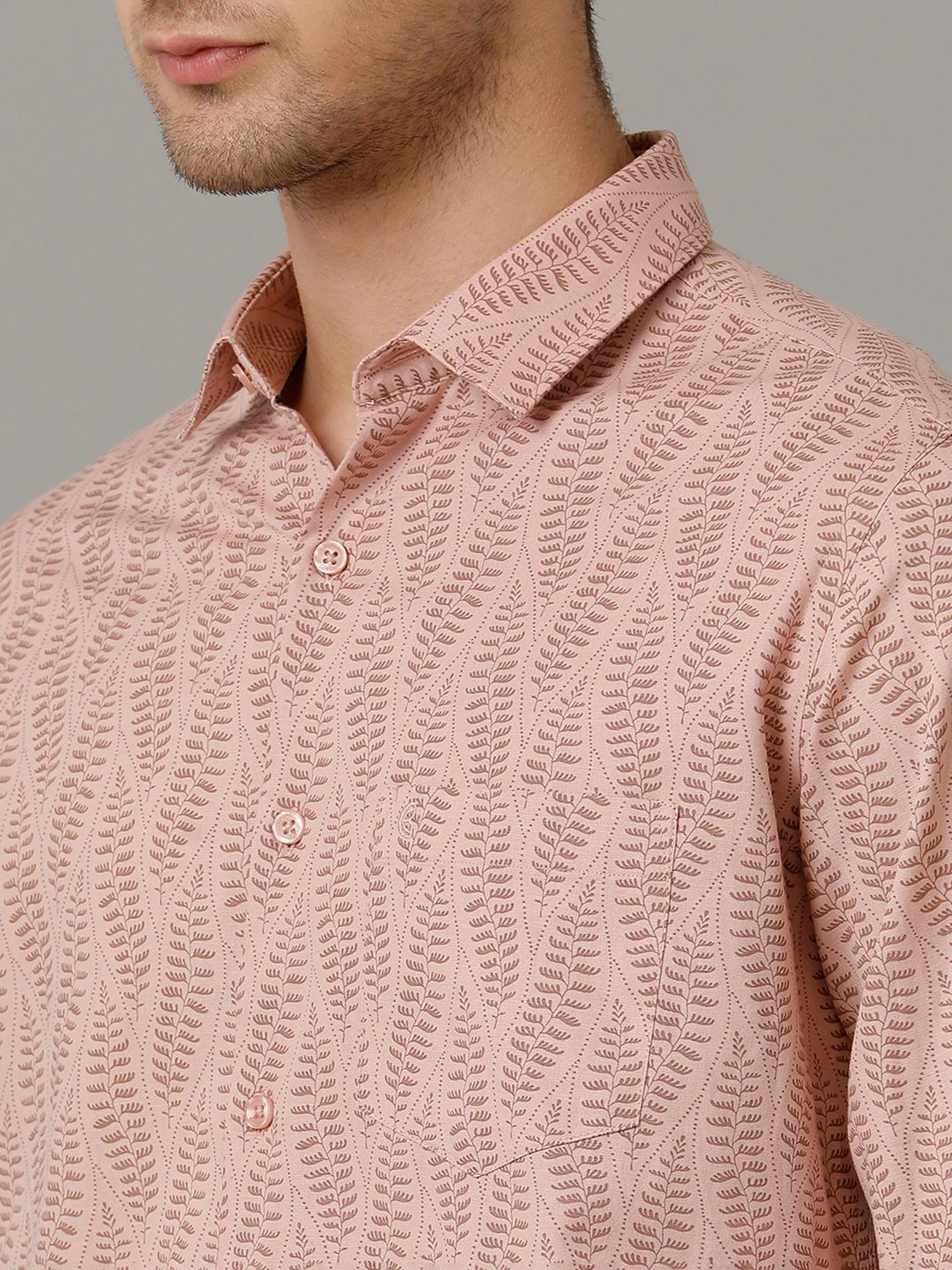 Cavallo By Linen Club Peach Linen Contemporary Fit Printed Shirt