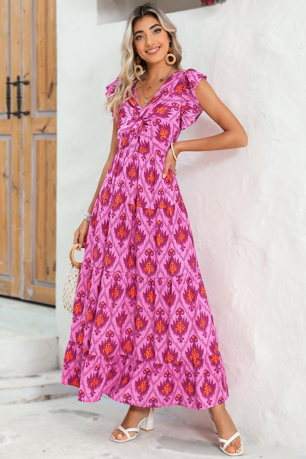 Multicolor Boho Patchwork Print Square Neck Sundress