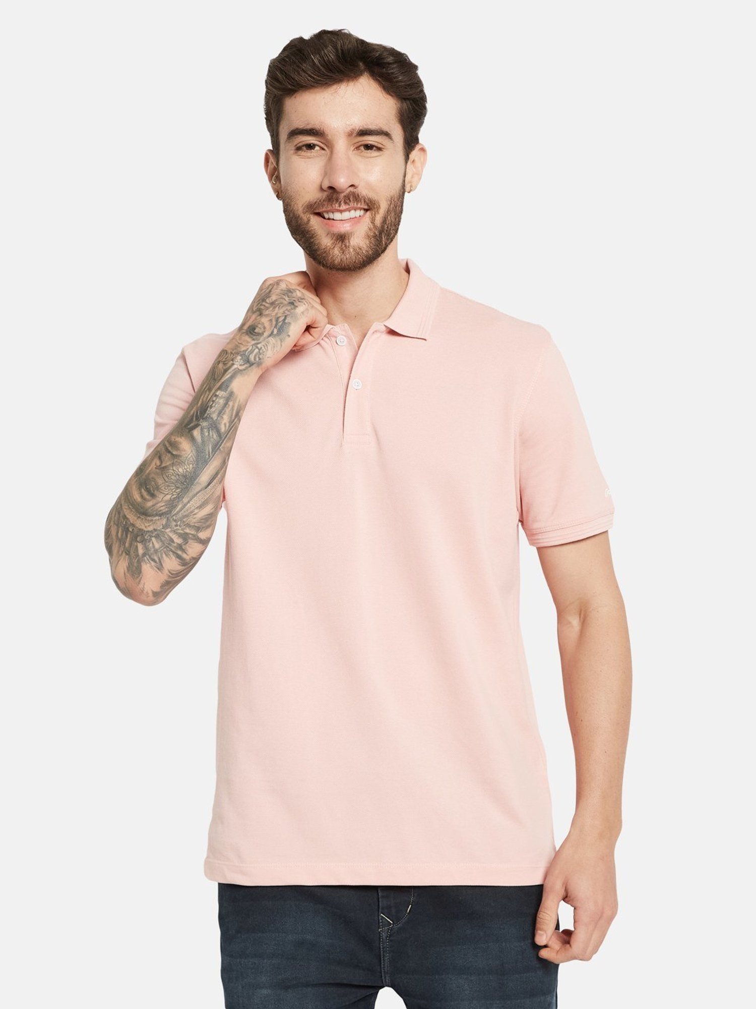 Octave Suede Pink Cotton Regular Fit Polo T-Shirt