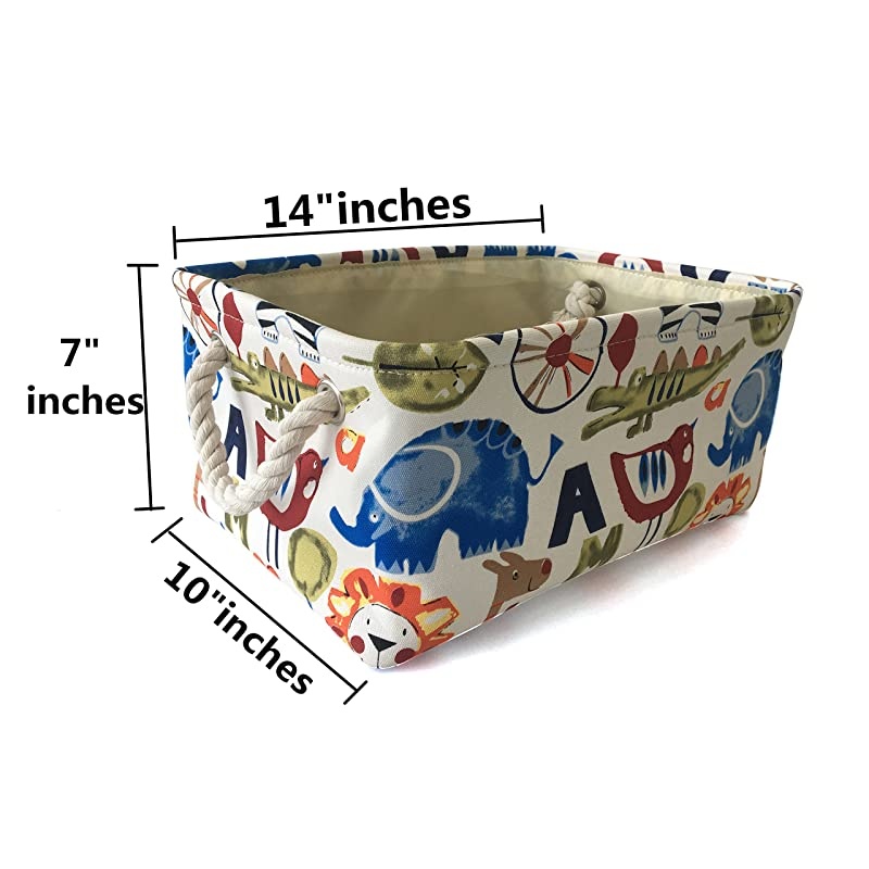 Storage Basket Collapse Canvas Fabric Cartoon Nursery Hamper with Handles for Organizing HomeKitchenKids ToyOfficeClosetShelf BasketsZoo
