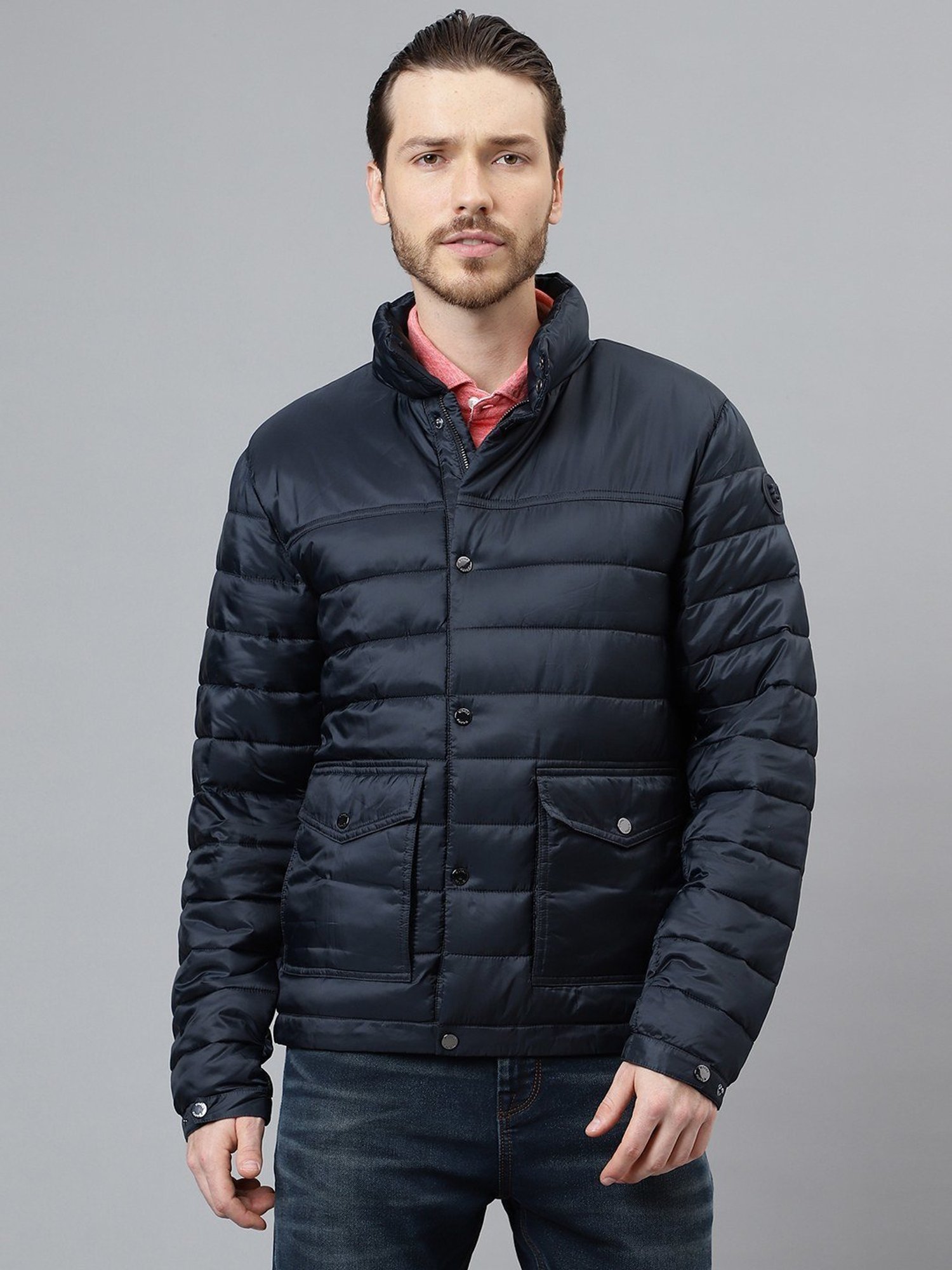 Woods Navy Regular Fit Quilted Jacket