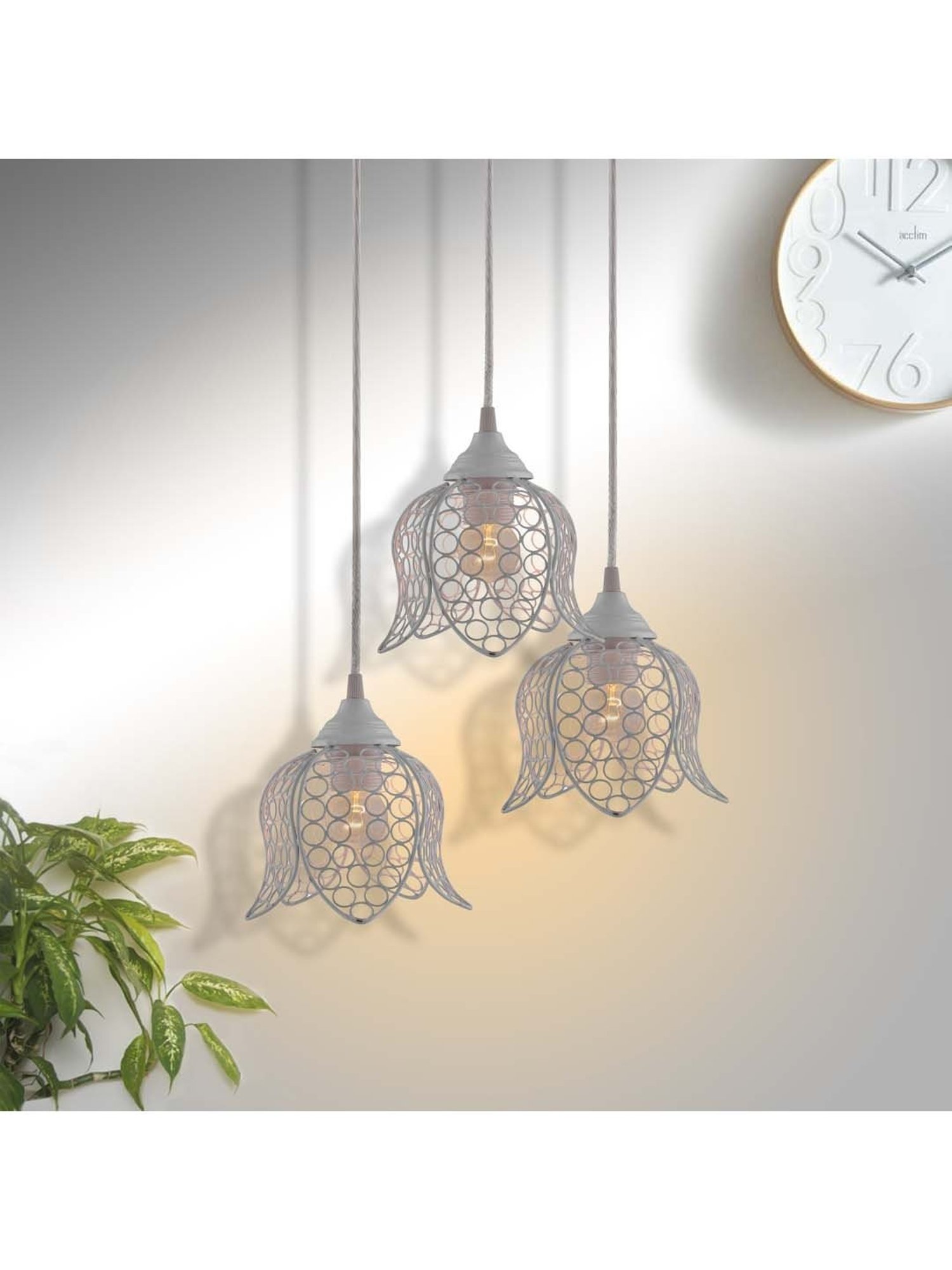 Homesake 3-Lights Round Cluster White Metal Lotus Pendant Light - Set of 1 (Bulb not included)