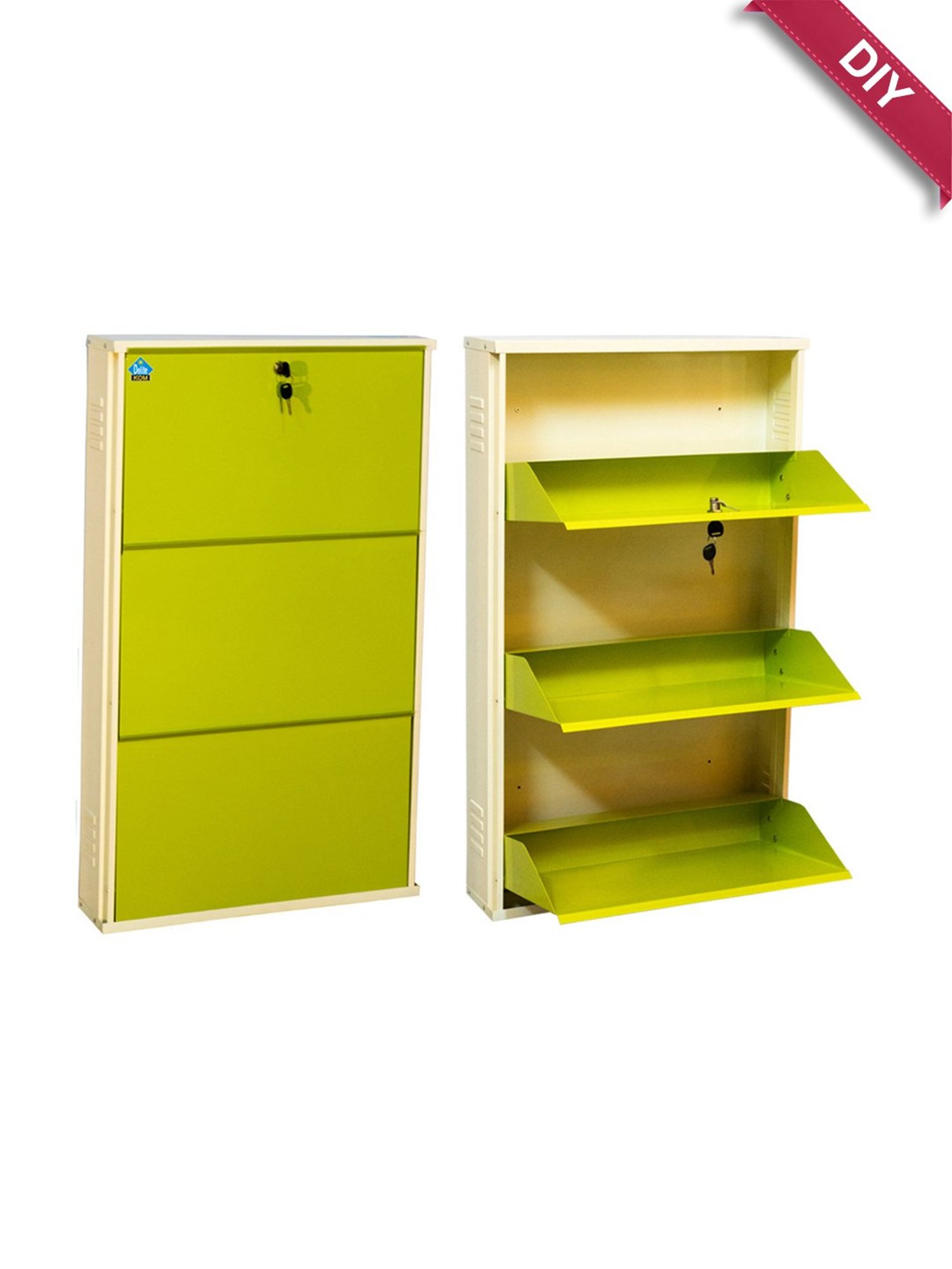 Delite Kom Metal Shoe Rack - 24" 3 Shelf, Ivory Green, PowderCoat, Wall Mount, DIY