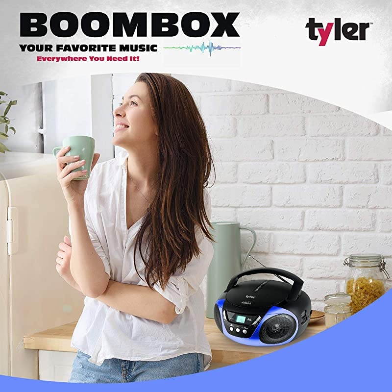 TAU101BL Portable Sport Stereo CD Player Single Disc Speakers AMFM Radio Headphone Jack Playback Function and Aux for iPod Walkman MP3 Compact Size and Battery Power Blue