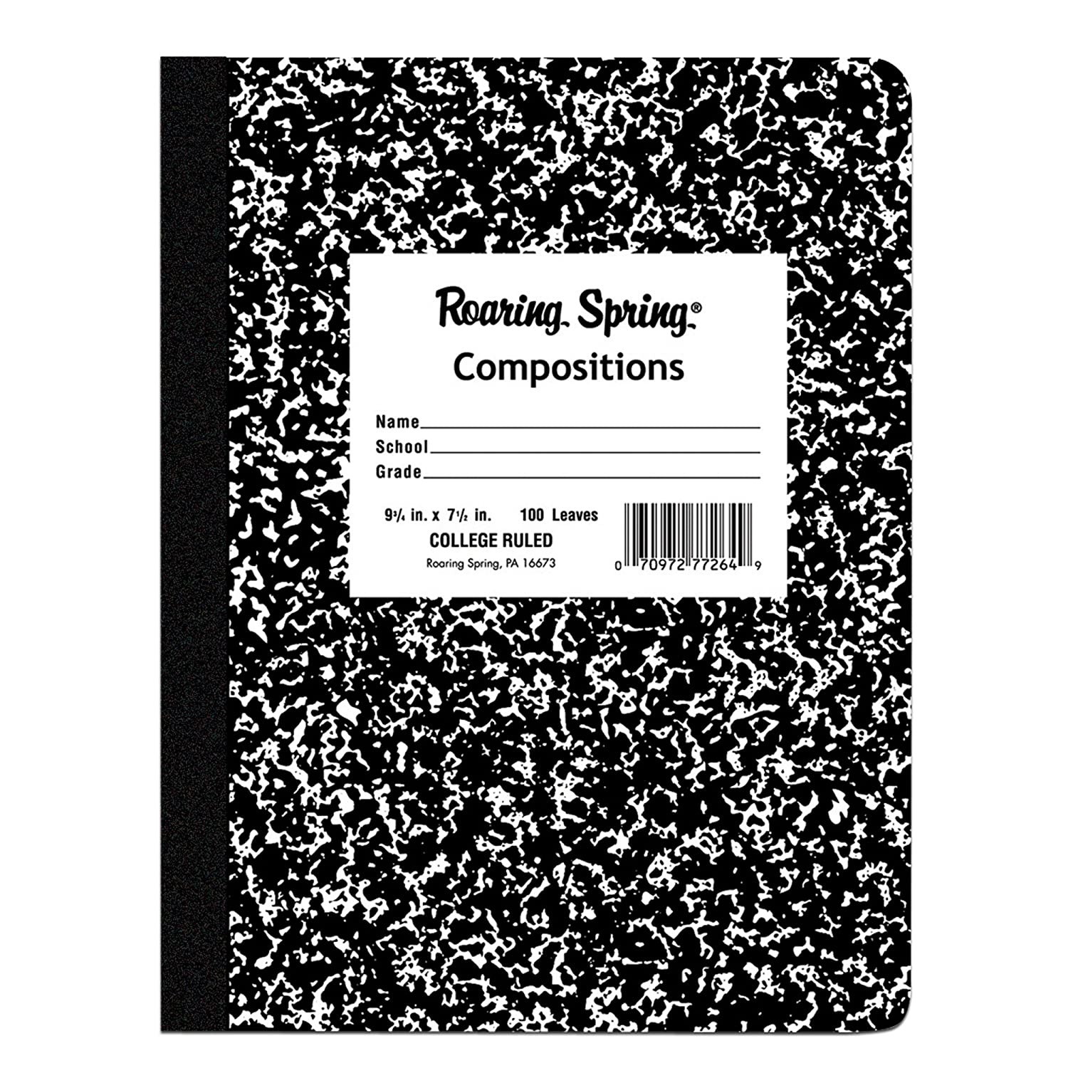 Roaring Spring Hard Cover Composition Book, 9 3/4" x 7 1/2", College Ruled, 100 sheets