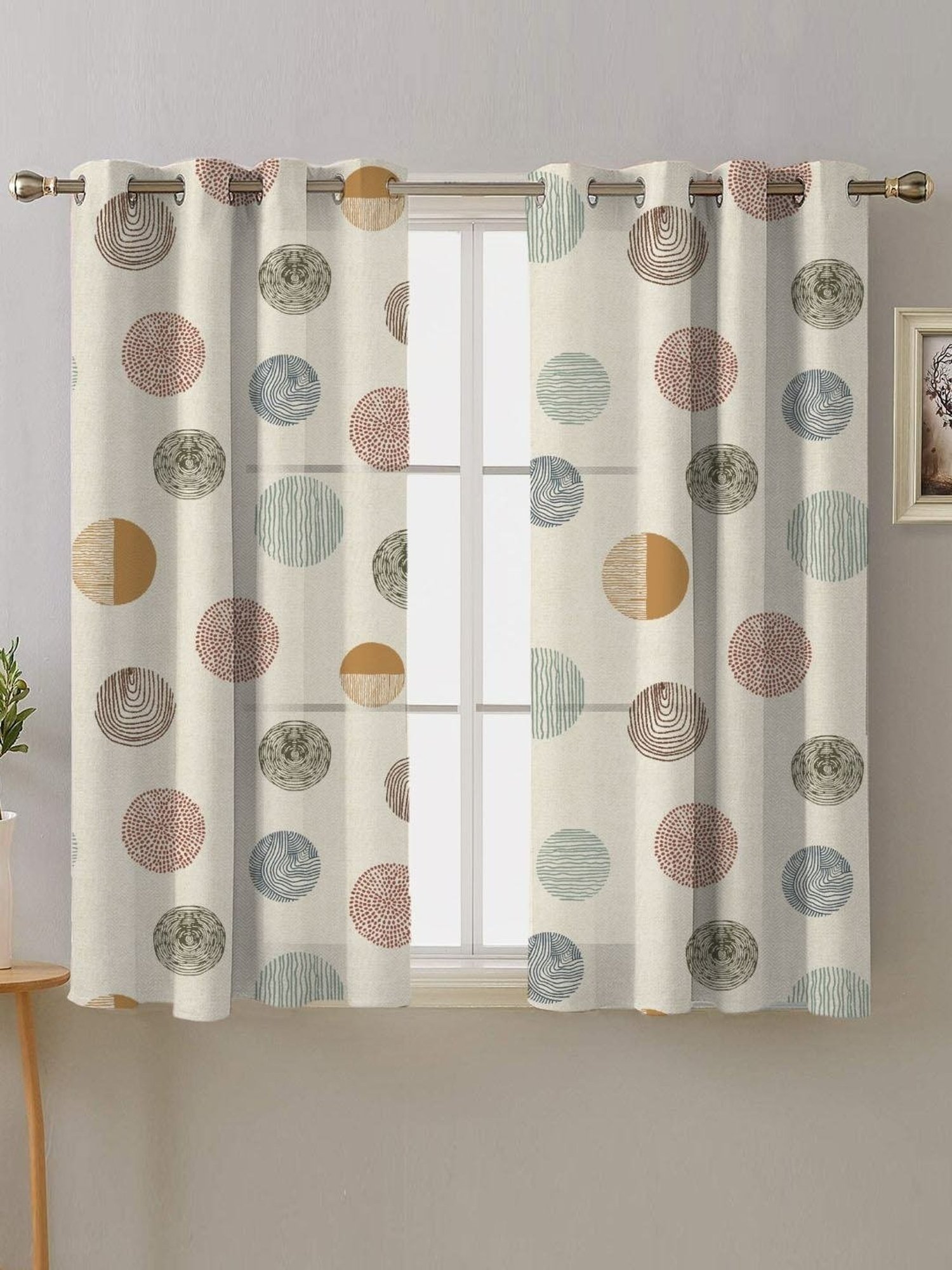 SPACES DRAPE STORY Boho Digital Print Beige Polyester 5 ft Window Curtains - Set of 2