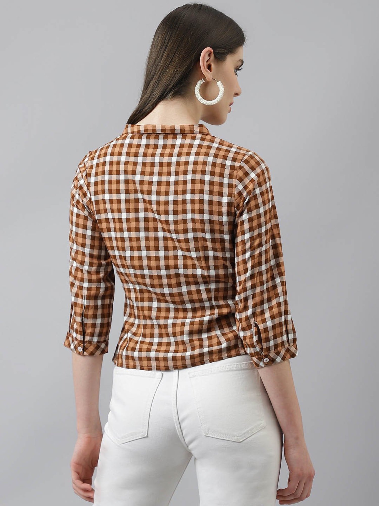 Latin Quarters Brown Checks Top