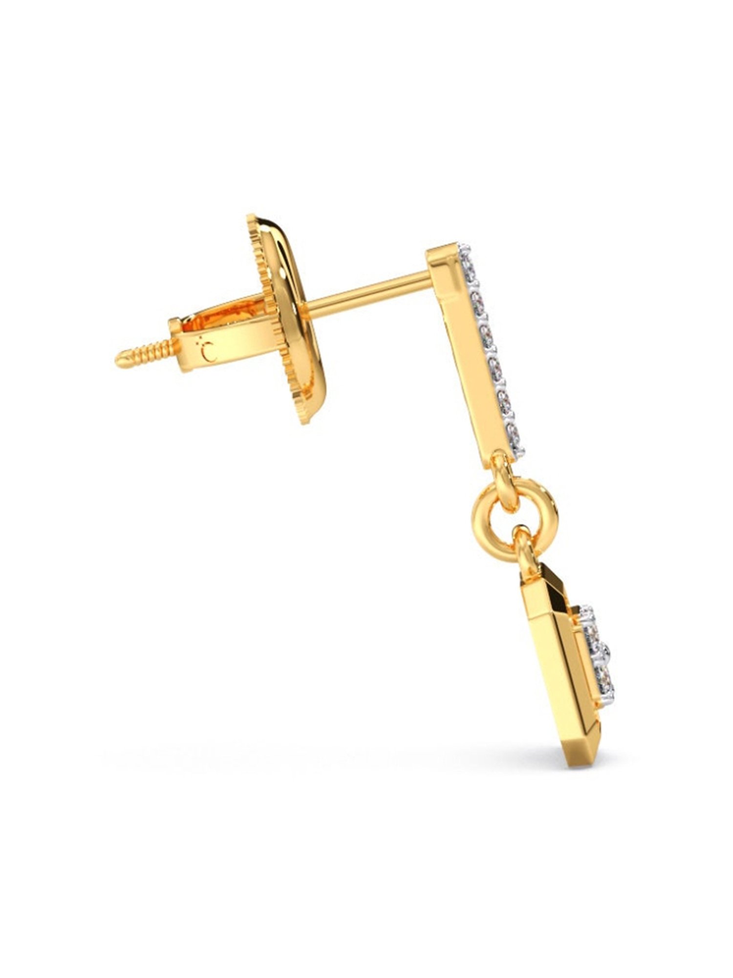 Candere by Kalyan Jewellers Peacock Collection 18k Yellow Gold Diamond Drop Earrings for Women