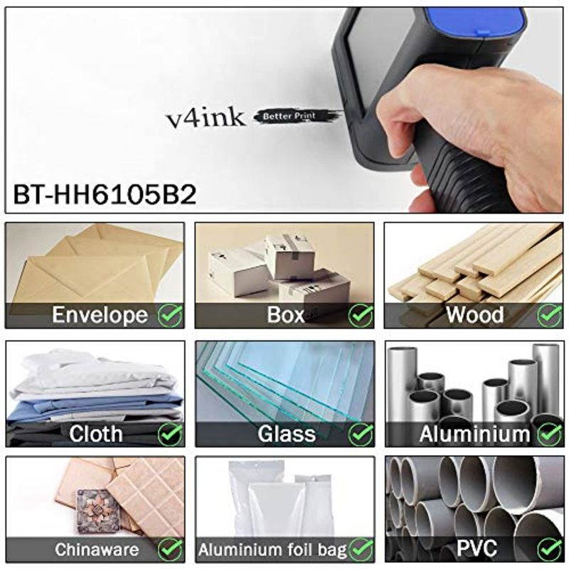 v4ink BENTSAI Portable Handheld Printer Labeler BT-HH6105B2 with 4.3 Inch HD LED Touch Screen use for QR-Code Barcode Production Date Logo Batch Series Number Print on Card Bag Box Wood Glass  (v4ink)