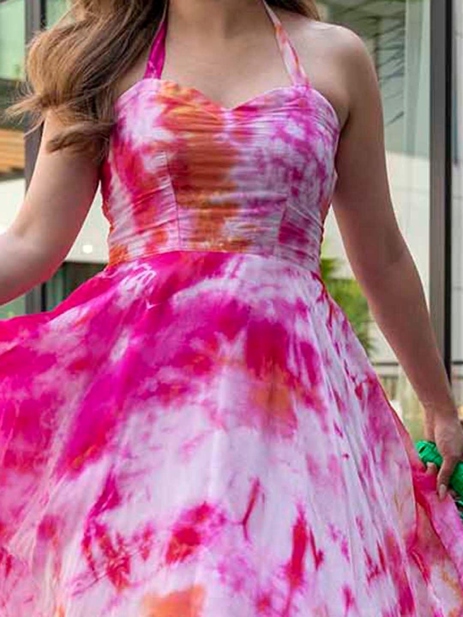 AACHHO Pink Marshmello Tie-Dye Organza Dress