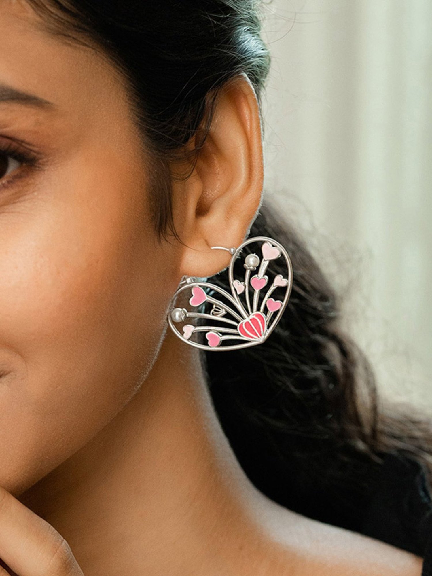 Shaya 92.5 Sterling Silver For the Love of Love Heart Earrings for Women