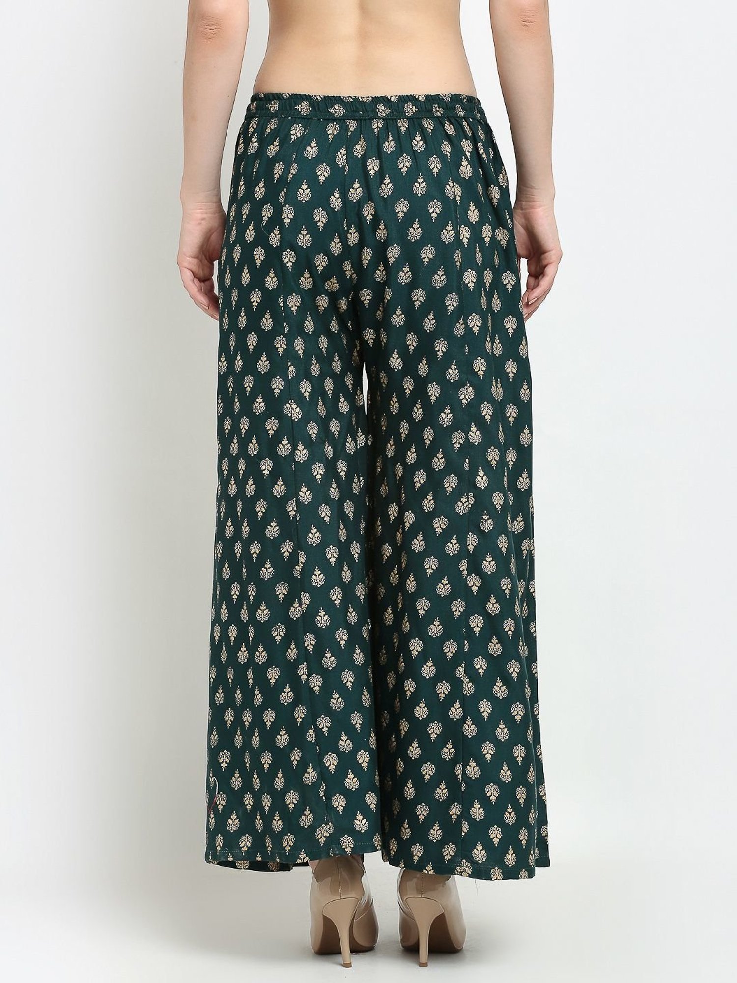 Gracit Green & Beige Printed Palazzos - Pack Of 2