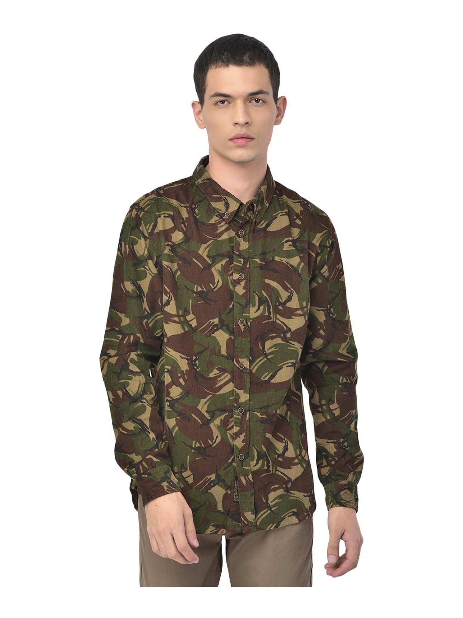 Woodland Olive Regular Fit Printed Cotton Shirt