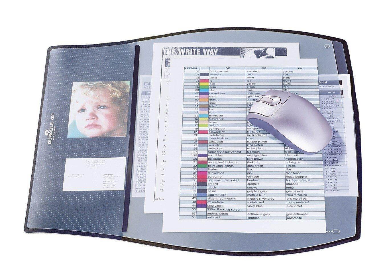 DURABLE Work Pad, Desk Pad with 3 Center and 1 Side Overlay, 15-1/4 x 17-1/4 Inches, Dark Blue (720907)