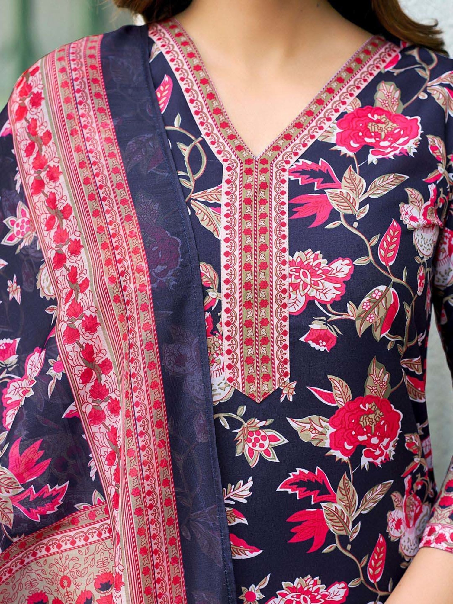 Skylee Navy Printed Kurta Pant Set With Dupatta